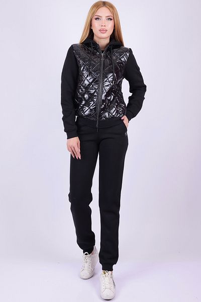 RICH GLAM Καπιτονέ με κουκούλα 3 νήματα από βαμβακερό φλις εσωτερικά Κομψό άνετο μαύρο σετ γυναικείας φόρμας
