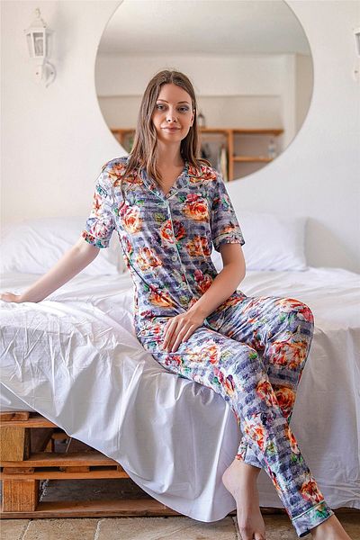 Jiber Set de pijamale cu flori albastre pentru femei 10034