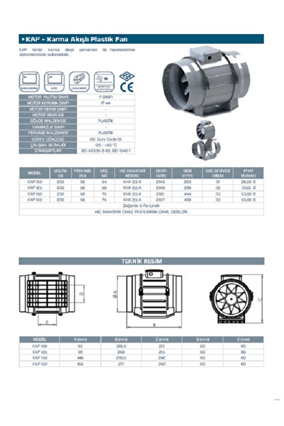 KAYITES Kap 100 Yuvarlak Kanal Tipi Havalandırma Fanı