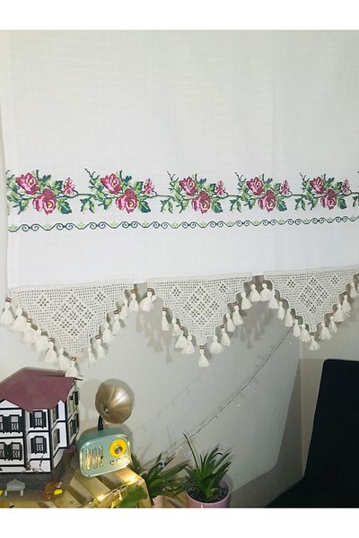 Cotopia Buldan Curtain Red Cross-Stitch Authentic Basement Locale