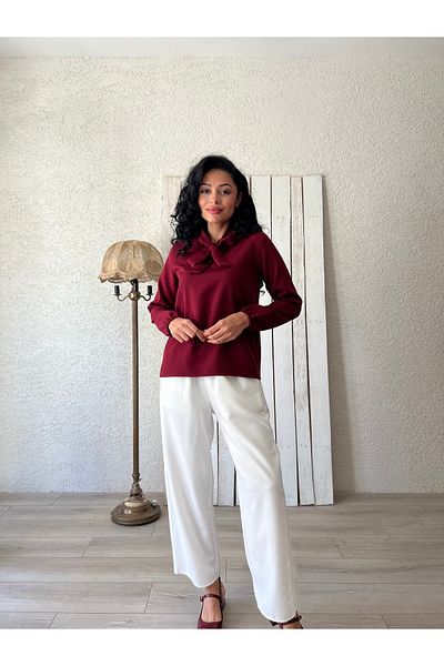 KÜÇÜĞÜM BUTİK Bluză din crepon de culoare burgundă