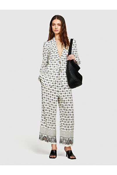 Sisley Kadın Bej Tamamı Desenli Çift Düğmeli Maskülen Kesim Blazer Ceket