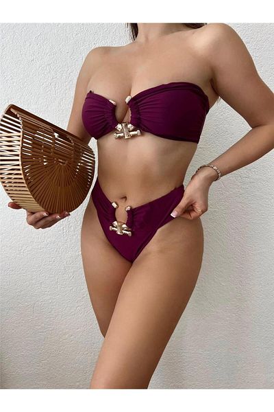 pink life Plum Buckle Italian Fabric Bikini Set