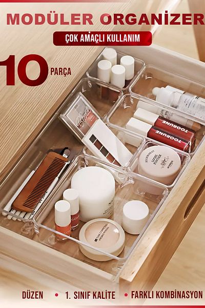 FİTHOME Set de 10 sertare multifuncționale Organizator transparent Organizator de bijuterii pentru machiaj