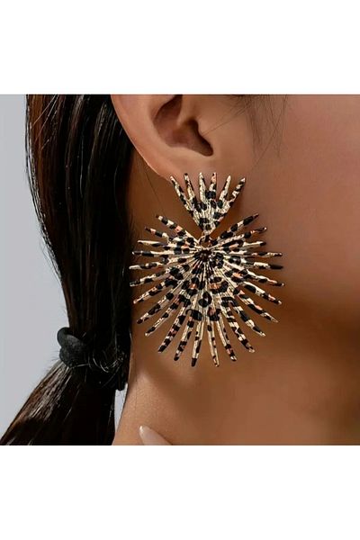 KANİNCHEN Special Series Leopard Pattern Maxi Size Gold Earrings Eye-Catching Stylish Earrings