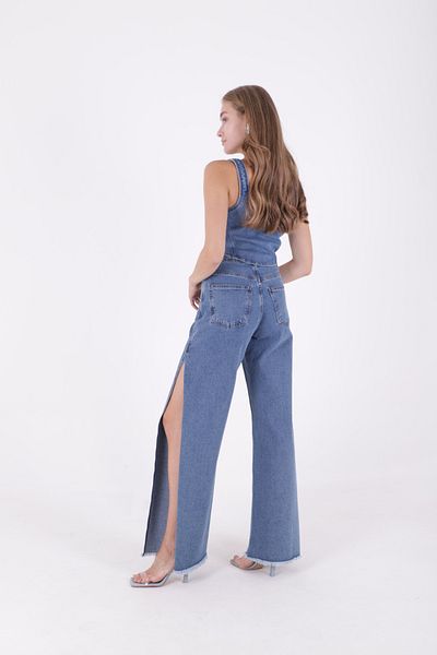 RICHMOST Comfortable Palazzo Women's Jeans with Side Slit Detail and High Waisted Pockets Blue Jean Richmost