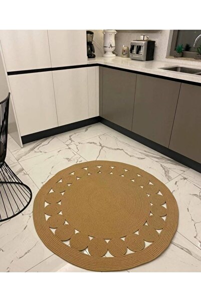 Halımax Milda 53 Jüt Hasırlı El Örgüsü Çift Taraflı Kilim Yuvarlak Jüt Halı