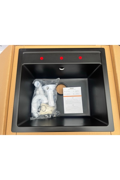 GRADDE 5 YIL GARANTİLİ 51x56 TEK GÖZ SİYAH GRANİT EVYE SİFON TAKIMI DAHİL