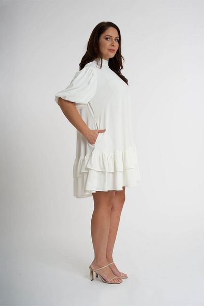 HANIQA Rochie albă de damă cu volane de mărime mare 3008