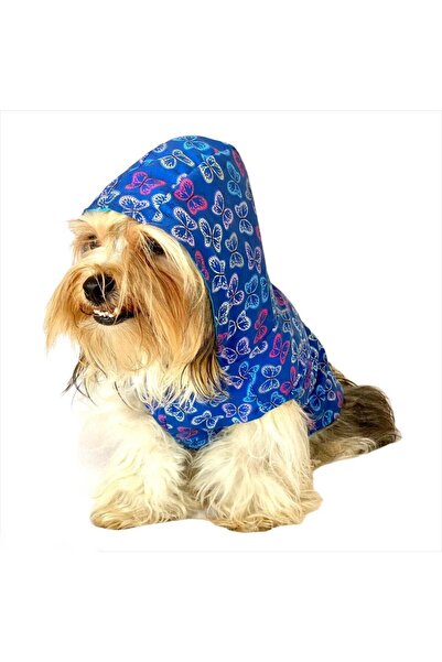 Kemique Kelebek Desenli Yağmurluk Kapşonlu Köpek Yağmurluğu