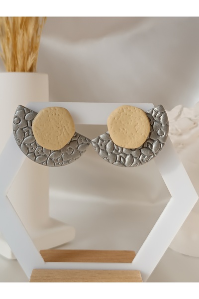 La fee aksesuar أقراط من الفولاذ باللون الرمادي المعدني - أقراط من الطين البو...