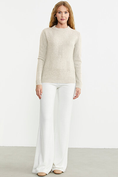 Sementa Stone Colored Patterned Crew Neck Sweater