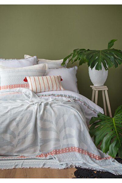 Apricitas HOME Çift Kişilik Zest Mavi Pamuk Yatak Örtüsü Nevresim Seti