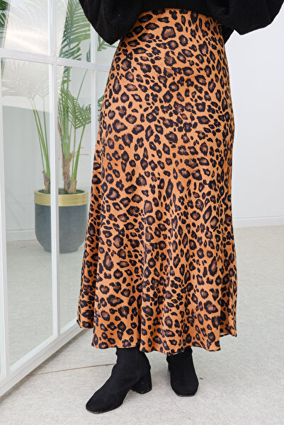 LOCCO Brown Satin Skirt - Leopard Print Women