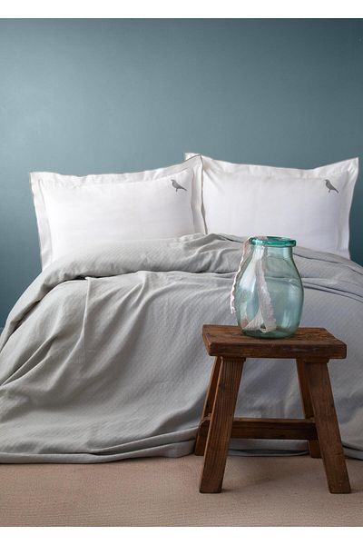 Apricitas HOME Double Embroidered Luxury Pique Set Pure Sage - Pique Set with Duvet Cover