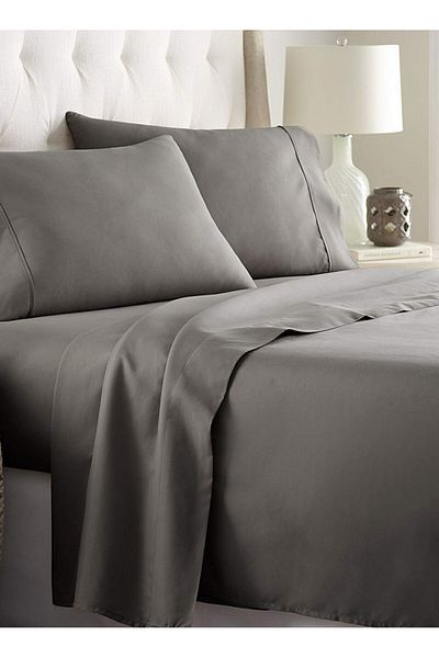 Orange Bed & Bath غرزة |   طقم ملاءة سرير مزدوجة قطن 100%، 3 قطع، 300 غرزة | رمادي 200×198 38 سم