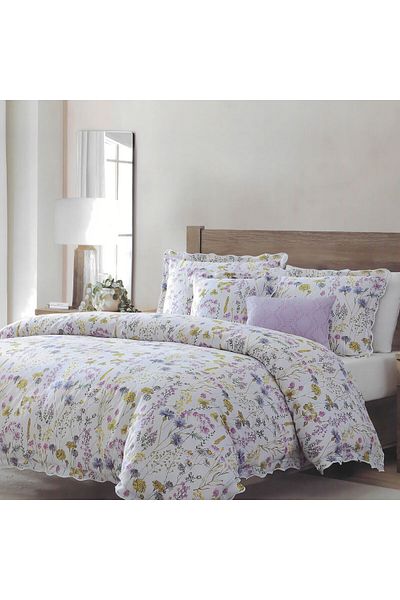 Orange Bed & Bath طقم لحاف تارينا مزدوج من 8 قطع مصنوع من القطن بنسبة 100% | أبيض 244 × 279 سم