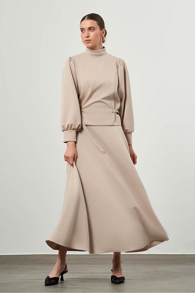 Mizalle Beige Blouse with Side Tie