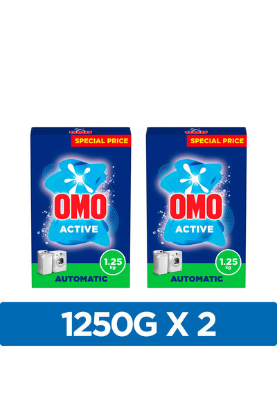 Omo مسحوق غسيل أوتوماتيكي، فعال، إزالة البقع حتى 100% في غسلة واحدة، 1.25 كجم...