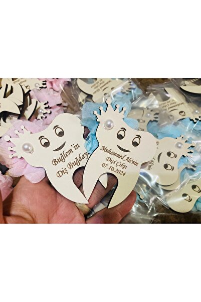 guluslazerkesim 20 Adet Ahşap Diş Magneti Diş Buğdayı Magnet Dişim Çıktı Magnetş