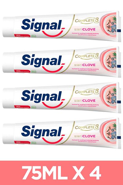 Signal Complete 8 Nature Elements Toothpaste, Clove, Proven Sensitivity Relief, 75ml X4