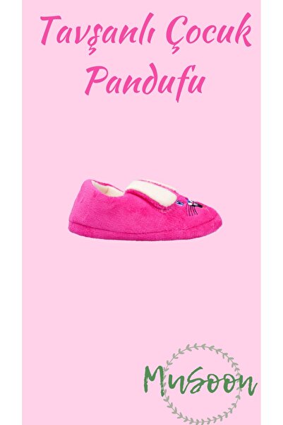 meko aksesuar Fuşya Kaydırmaz Taban Tavşan Figürlü Ev Okul Çocuk/Bebek Pandufu