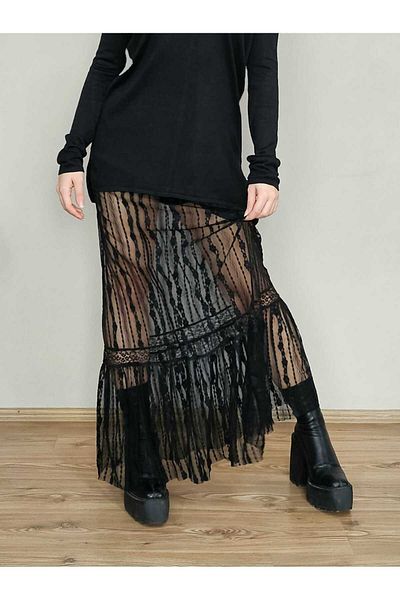 DEEP BEACH Ruffled Striped Lace Retro Lace Skirt