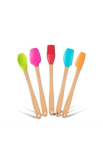 YDGR 5-Piece Silicone Spatula Set with Bamboo Handle - Multi-Colored Kitchen Utensils