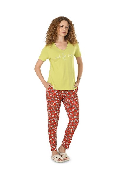 Jiber Жіночий піжамний комплект з віскози з принтом у вигляді горіхів, з короткими рукавами, 10124