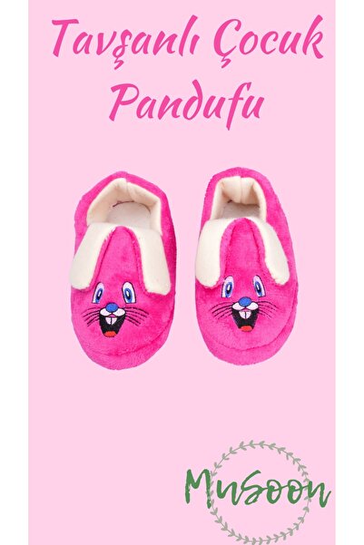 meko aksesuar Fuşya Kaydırmaz Taban Tavşan Figürlü Ev Okul Çocuk/Bebek Pandufu