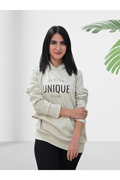 YusGos Unique Printed Hooded Sweatshirt (Cream)