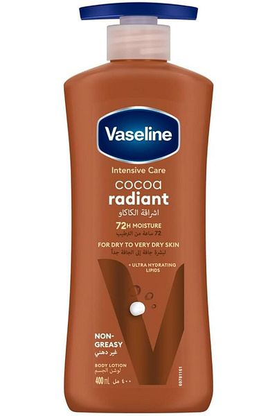 Vaseline لوشن العناية المركزة للجسم للبشرة الجافة إلى الجافة جدًا، بخلاصة الكاكاو، سريع الامتصاص، 400 مل