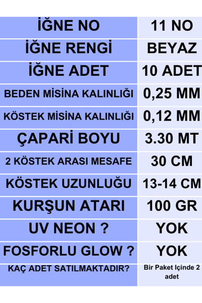 ea genset Çapari İstavrit Çaparisi, 25x12 Beden Kıyı, Mor Sim, 11 No Beyaz Iğne, 10 Iğneli Çapari 2li Paket