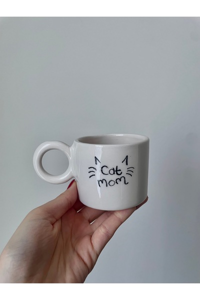 Nouis Handmade Cat Mom Written Ceramic Mug