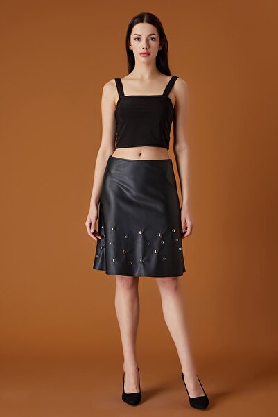 FEVER Trok detaylı suni deri etek