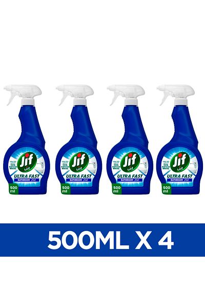 Jif Ultra Fast Cleaner Spray, For Bathroom, 100% Soap & Limescale Removal, 500ml X4
