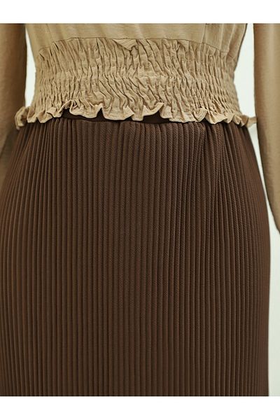 Modamorfo Falten-Bleistiftrock – elastische Taille, braune Farbe