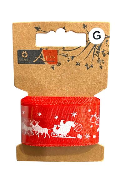 ÖZ-EL AŞ New Year's Patterned Red Satin Ribbon - 2.5 Cm, 2 Mt, 120 001