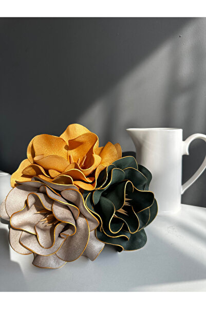 Luvienn El Yapımı Dekoratif Büyük 3 Adet Yapay Manolya-yeşil-dore-sarı Vazo Çiçeği