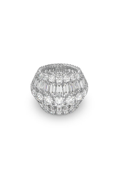 Swarovski Hyperbola Kokteyl Yüzüğü, Karışık kesimler, Beyaz, Rodyum kaplama