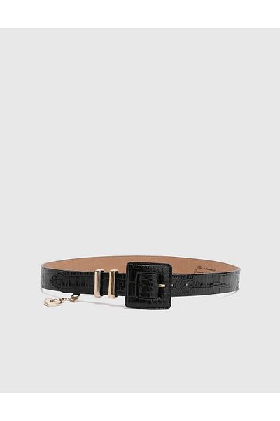 İLVİ Alves Black Crocodile Leather Women's Belt