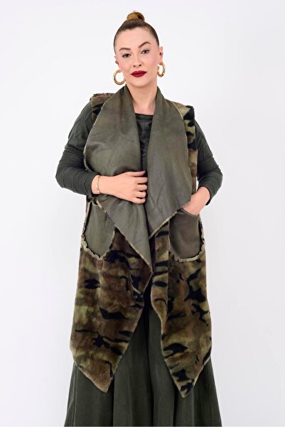 günay boutıque 84700 Камуфлажна детайлна двулицева жилетка от нубук