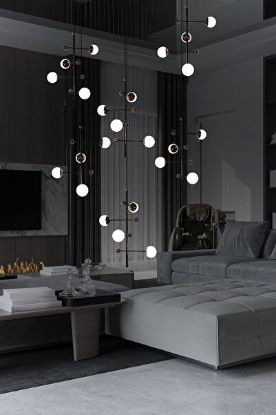 Apliqa Addo Siyah 6'lı Sıralı 24 Watt Modern Sarkıt Koridor, Yemek Masası Üstü, Salon Sarkıt Led Avize