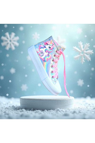 LİASSHOES White Unicorn Printed Hologram Children's Sneakers Sneakers