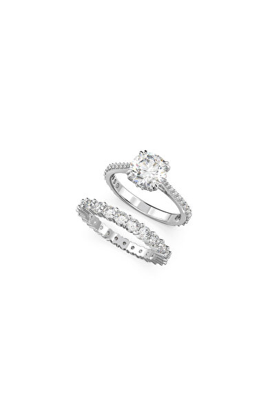 Swarovski Stilla Yüzük, Set (2), Yuvarlak kesim, Beyaz, Rodyum kaplama