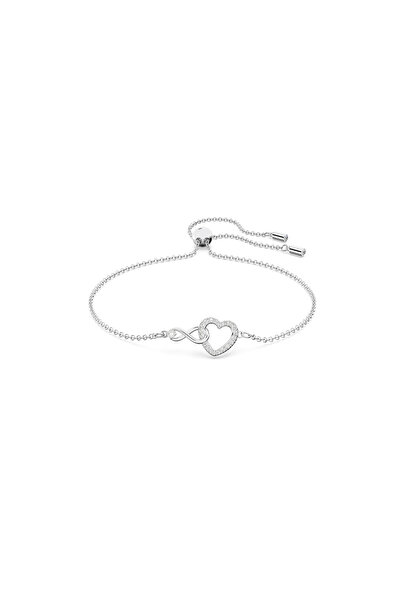 Swarovski Hyperbola Bileklik, Sonsuzluk ve kalp, Beyaz, Rodyum kaplama