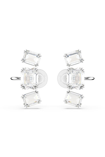Swarovski Millenia Klipsli Küpeler, Sekizgen kesim, Beyaz, Rodyum kaplama