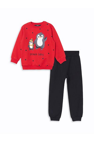 LC Waikiki Lcw Baby Crew Neck Printed Baby Girl Tracksuit Set