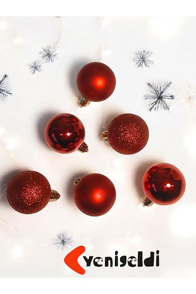 Yenigeldi 6Pcs Red (4cm) Christmas Ball Pine Tree Ball T-43