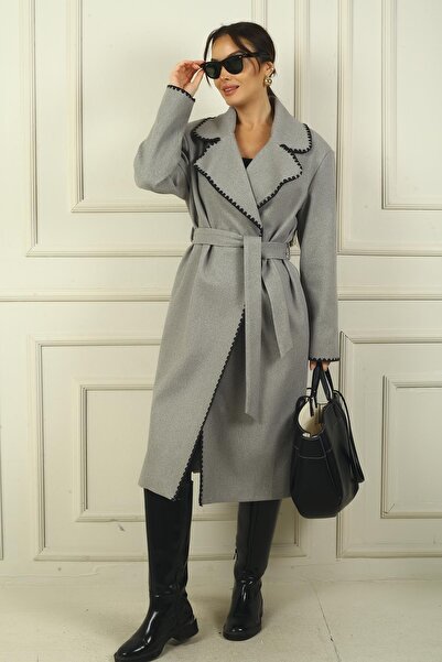 By Saygı Dámský ovčák kašmírový kabát s kapsami v pase s podšívkou